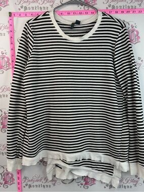 Left of centre shirt, long sleeve Striped Black & White Crewneck Sweater